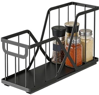 Kitchen Under Sink Organizer - 2 Tier Cabinet Shelf | Double Layer Sliding Drawer with Smooth Track Mechanism Steel Frame with Ventilated Basket Storage System for Bathroom Pantry Cleaning Supply