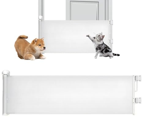 Recinzione di sicurezza retrattile per animali domestici, 45 x 150 cm, griglia di protezione per porta per cuccioli, pannello isolante per scale, per interni ed esterni, corridoio, passaggio