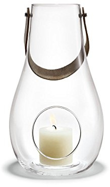 Holmegaard - DWL Laterne - Windlicht mit Lederhenkel - klar Höhe 29 cm