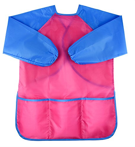 KUUQA Childrens Kids Toddler Waterproof Play Apron with 3 Roomy Pockets - Painting, Feeding Smock - Age 2-4 years (Paints and Brushes not included)