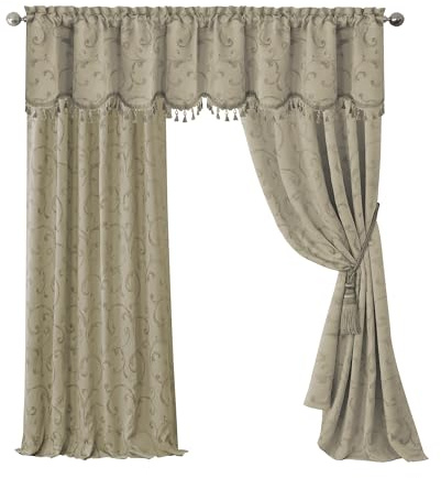 Elrene Home Fashions Mia Jacquard Scroll Blackout Window Curtain, 52 x 84 (1 panel), Natural
