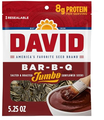 DAVID SEEDS Roasted and Salted Bar-B-Q Jumbo Sunflower Seeds, 5.25 oz, 12 Pack
