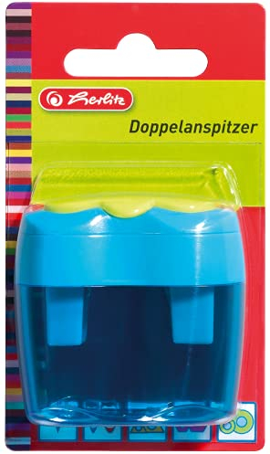 Pelikan Herlitz 10921112 Doppeldosenanspitzer mit Spanfang, 1 Stück, farbig sortiert: grün/pink/blau
