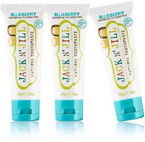 Jack N' Jill Natural Toddler Toothpaste - Fluoride Free Training Toothpaste for Toddlers 1-3, 40% Xylitol, BPA Free - Blueberry 1.76 oz (Pack of 3)