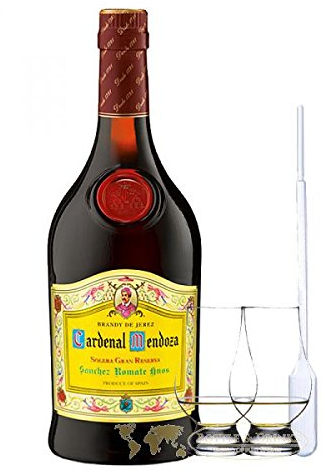 Cardenal Mendoza spanischer Brandy 0,7 Liter + 2 Glencairn Gläser und Einwegpipette