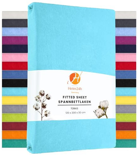 Heim24h Spannbettlaken 120x200cm bis 30 cm, Türkis, 100% Baumwolle Bettlaken, Öko Tex Zertifiziert Jersey Spannbetttuch