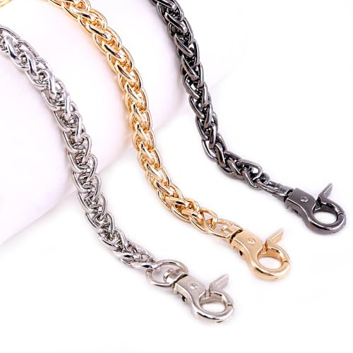 Swpeet Juego de 3 correas de cadena torsional de repuesto de 47 pulgadas con hebillas, perfectas para bricolaje, bolsa de hombro de metal, bolsa de mano, bolsa de mano de repuesto (oro + plata + negro