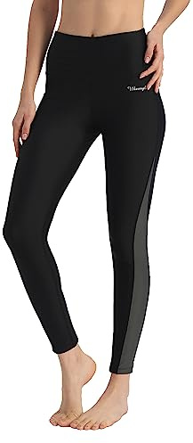 Ubestyle UPF 50+ High Waist Women's Surf Water Leggings Swim Tights Sun Protective Black Gray