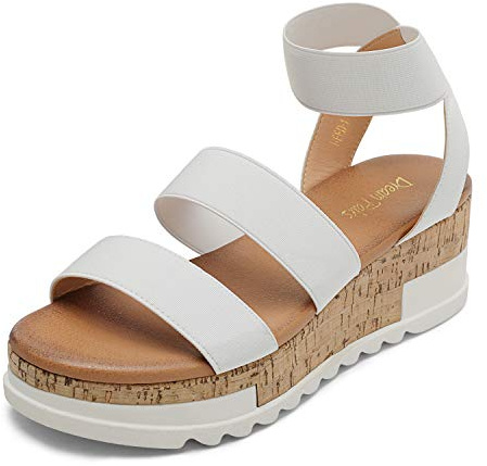 DREAM PAIRS Women's Open Toe Elastic Ankle Strap Casual Flatform Platform Wedges Sandals,Size 9,White,REED-1