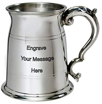1 Pint Pewter Tankard – Classic British Beer Mug with Traditional Old London Design – a Gift for Birthday, Wedding or Father’s Day – Engraving Available (with Engraving)