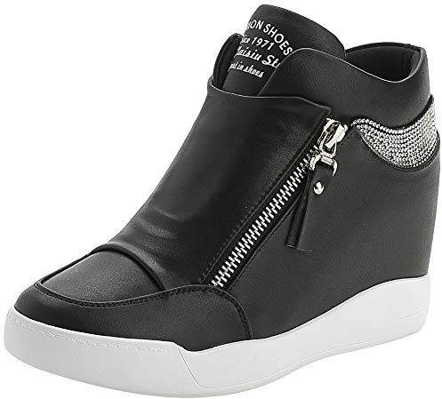 rismart Mujer Cuña Plataforma Botín Elegante Deportivos Zapatillas Zapatos SN15018(Negro,39 EU)