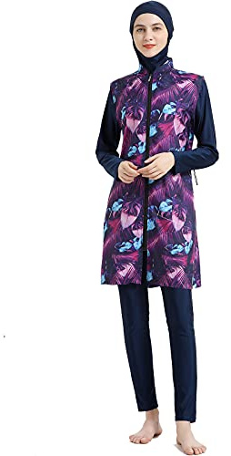 keephen Traje de baño musulmán Modesto Conjunto de 3 Piezas Traje de baño Estampado islámico de Cubierta Completa Ropa Deportiva Burkini con Hijab