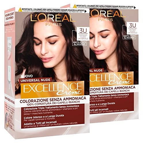 L'Oréal Paris Excellence Creme Universal Nude Coloración Permanente Castaño Oscuro 3U Triple Tratamiento – 2 tintes