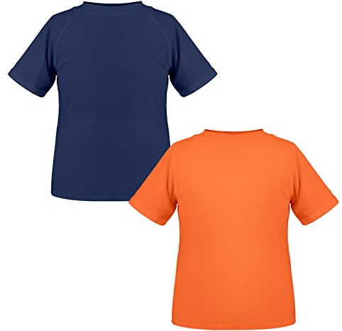 TIZAX 2 Stück Kinder UV Shirt Kurzarm Jungen Badeshirt Schwimmshirt Schnelltrocknend UPF 50+ Sonnenschutz Rash Guard T-Shirt Orange+Marineblau 5-6 Jahre/110-116