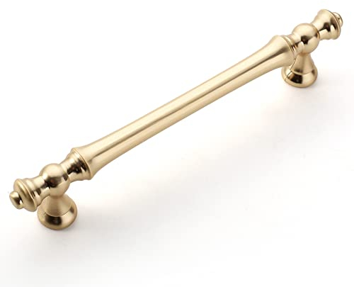 Amerdeco 10 Stück Möbelgriffe Gebürstetes Messing, 128mm Lochabstand, Zinklegierung Schubladengriffe & Schrankgriffe für Küchenschränke & Kleiderschränke UK0017