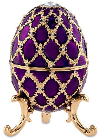 Brillibrum Joyero chapado en oro con forma de huevo, esmaltado, chapado en oro, caja para joyas hecha a mano (lila – XL: 10 x 6 cm (alto x diámetro))