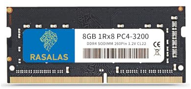 RASALAS Memoria RAM de 8 GB DDR4 3200 MHz PC4-25600 sin ECC sin búfer (DDR4-3200) 1,2 V CL22 1Rx8 de Rango único de 260 Pines para Ordenador portátil.