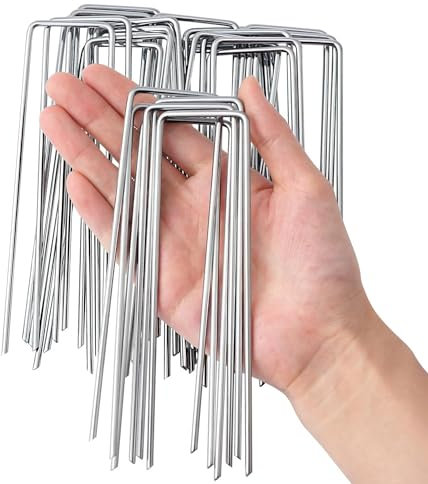 Garden Ground Pegs Staples, Sod Stakes Anchor Pinfor securing weed landscape fabric, netting, fleece, ground sheets (Silver, 15Pcs)