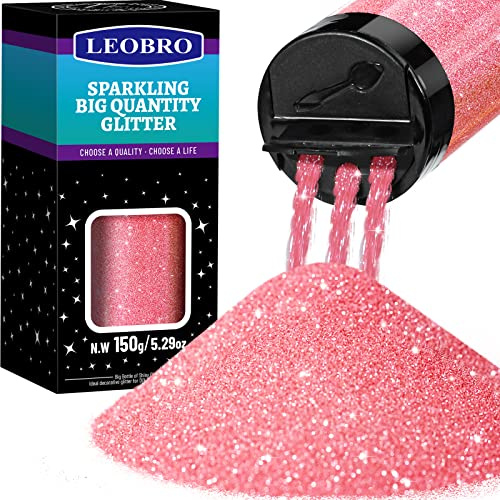 LEOBRO Pink Extra Fine Glitter 150g/5.29oz, Bulk Glitter Powder for Resin DIY Crafts Tumbler Painting Art 0.2MM