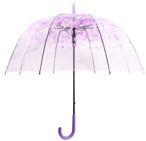 Cherry Blossoms Cute Transparent Bubble Umbrella - Clear Dome Semi-Automatic Windproof Wedding Decoration for Kids, Girls, Boys or Women