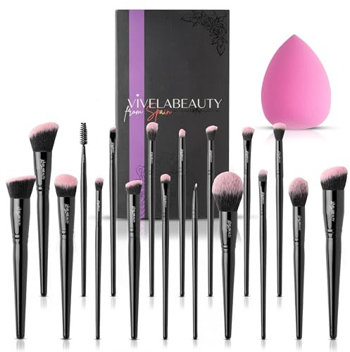 Brochas Maquillaje, Set 18 Pinceles + Esponja – Completo de Rostro Profesional para Sombra, Ojos, Base, Contorno – Brochas de maquillaje, Alta Precisión – Ideal para Regalo y Uso Diario.