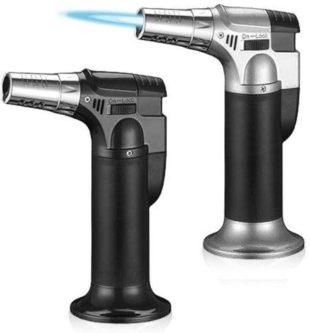 2 Stück Flambierbrenner, Küchenbrenner mit Sicherheitsschloss Refillable Butane Gasbrenner Bunsenbrenner Blowtorch, Geeignet für Küche Crème Brulée Camping Grill Löten (Butan Nicht Inbegriffen)