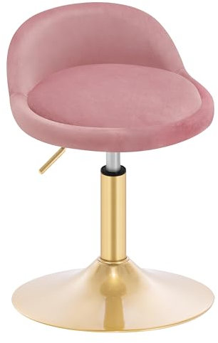 WOLTU Schminkstuhl, Hocker höhenverstellbar, Bürohocker drehbar, Esszimmerstuhl, Küchenhocker, Drehhocker, Schminkhocker, Samt, 42,5-58 cm, für Wohnzimmer Schlafzimmer,Rosa,BH425rs-1