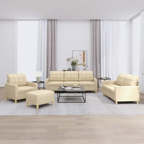 ShGaxin Sofaset med kuddar 4 stycken krämtyg, vardagsrumssoffor, hemsoffa, vardagsrumsmöbler, relaxsoffa, modern soffa - 3201252
