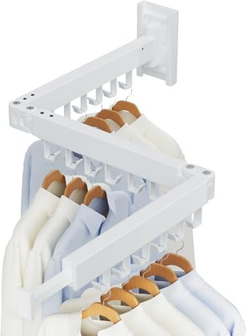 YUNISS Stendibiancheria da Parete Pieghevole, 3 Braccia in Alluminio da 129 cm con 18 Ganci, Girevole a 360° per Interno/Esterno (Balcone, Lavanderia, Bagno) - Bianco