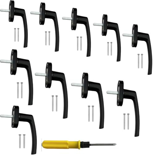 CNKHDZ 10 st Fönsterhandtag aluminium,Svart nyckellöst fönsterlås nyckellöst fönsterlås balkongdörrhandtag utan låscylinder i stiftlängd 35 mm för fönster, balkongdörrar och altandörrar