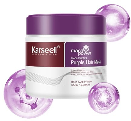 Karseell Purple Haarmaske 100ml, Violett Haarmaske für Blondes, Blondiertes, Graues Haar, Purple Hair Mask Neutralisiert Gelbstich, Repariert Haarschäden