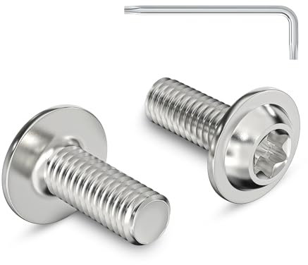 20 tornillos de cabeza alomada M4 x 10 mm con brida, accionamiento torx, acero inoxidable, A2, V2A, rosca completa con llave Torx