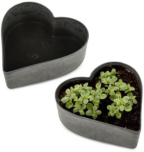 matches21 HOME & HOBBY Lot de 2 pots de fleurs en forme de cœur résistants aux intempéries pour l'extérieur - 26 cm - Noir marbré
