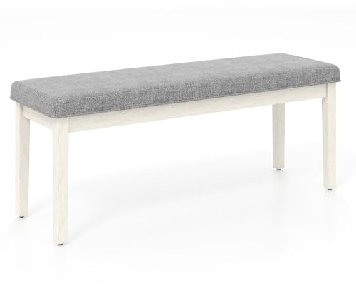 TANGZON 117cm/46Inches Dining Bench, Fabric Upholstered Long Bench with Rubber Wood Frame & Non-slip Foot Pads, Dining Seat Stool for Home Kitchen Living Room Bedroom Hallway (Dark Grey)