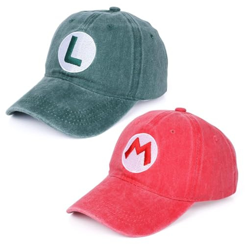 Mario Cappello,2PCS Cartoon Cappello da Sole per Personaggi da Gioco Cappellos Solare per Bambini Regolabile di Sole Berretto Berretto da Baseball per Bambin 1