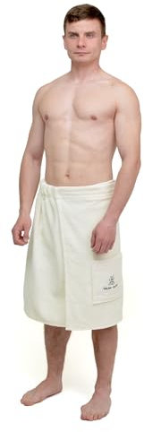 100% Cotton Sauna Kilt Towel Wrap for Men – Soft Sauna Towel for Inside Sauna, Adjustable Waist Wrap Bath Robe, Essential Sauna Accessories for Home Spa, Shower & Dry Sauna, Luxury Gift for Him, Cream