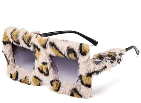 Noaxylic Gafas de Sol de Peluche de Gran Tamaño, Gafas de sol con Estampado de Leopardo de Felpa, Suaves y Esponjosas con Marco Cuadrado, para Carnaval, Accesorios de Fotografía, Navidad, Halloween