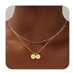 Turandoss Collana con iniziale da donna, delicata collana placcata in oro 14 carati a strati con due lettere dalla A alla Z, collana alla moda personalizzata per compleanno, amicizia, regalo per donne