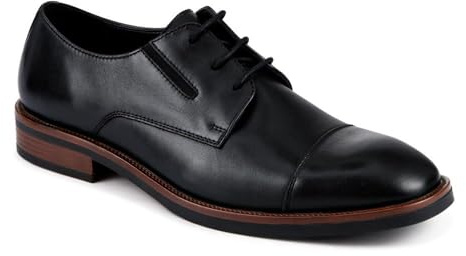 Wide Fit Smart Leather Toe-Cap Shoes - Black Size 10