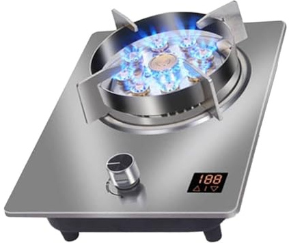 THEGA Cocina De Gas De 7,2 KW con Un Quemador - Cocina De Camping De Acero Inoxidable, con Temporizador, Placa De Sobremesa Y Empotrada, Llama Ajustable(LPG)
