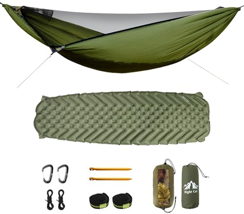 Night Cat Camping Hammock Outdoor: Portable Hammock with Mosquito Net Lightweight for 1 Person for Wild Travel