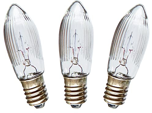 AUSWAHL 8V - 55V - netSells - 3er Set - 14V 3W Topkerze Riffelkerze Spitzschaftkerze - für Schwibbogen u. Lichterketten - für AUSSEN - für 16-17 Brennstellen - klar