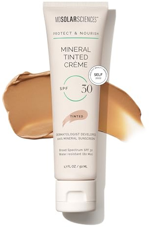 MDSolarSciences Mineral Tinted Crème Sunscreen SPF 30 | Water-Resistant, Broad Spectrum UV Protection | Blendable Micronized Zinc Oxide Cream | Natural Matte Finish for All Skin Types (1.7 Fl Oz)