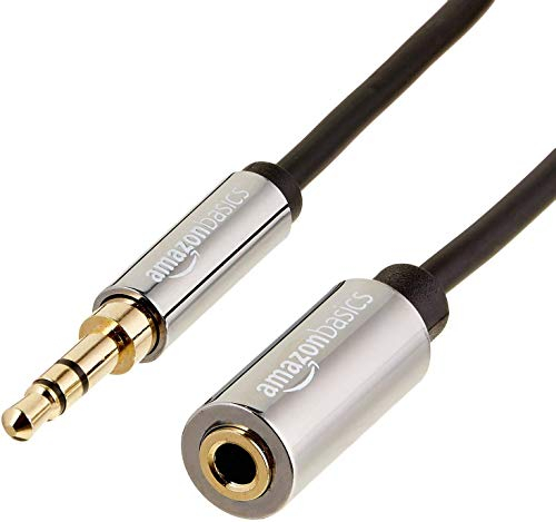 Amazon Basics Auxiliar Cable alargador de audio estéreo (conector 3,5 mm macho a hembra, 7.6 m), Negro