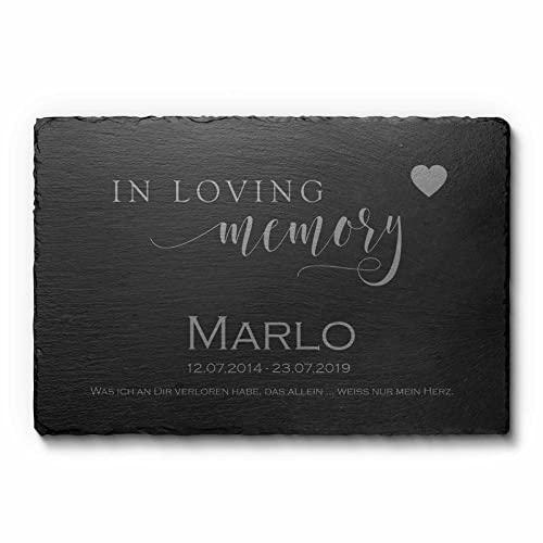 Grabstein Gedenkstein aus Schiefer Grabplatte mit Gravur Pusteblume 30x20 cm | Gedenktafel für Haustiere Hund Katze personalisiert | Gedenkplatte Grabschmuck Urne Andenken wetterfest