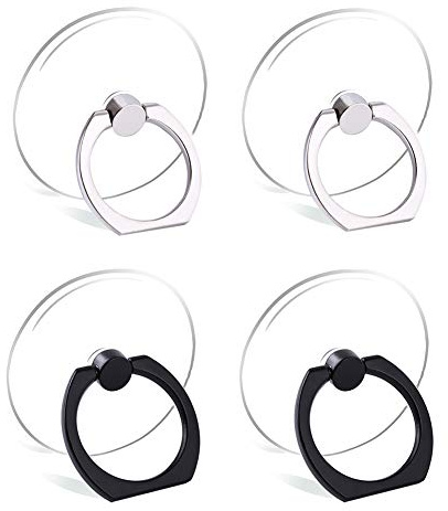 Cell Phone Ring Holder Stand Transparent Finger Grip Loop 360 Degree Rotation Finger Ring Stand (2 Silver 2 Black (Round))