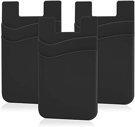 Senose Cell Phone Wallet, Silicone Adhesive Stick-on Phone Card Holder for Credit Card,Id Holder Wallet Pouch Sleeve Pocket Compatible for iPhone Samsung Galaxy Any Smartphone, Pack of 3