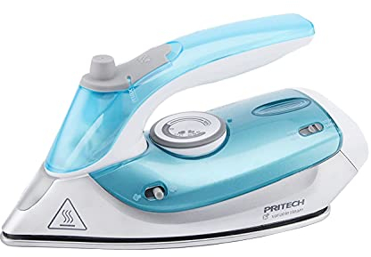 Pritech - Ferro da stiro a vapore da viaggio, con manico pieghevole, 1000 W, doppia tensione 110/230 V, design mini, leggero, blu, bianco e grigio
