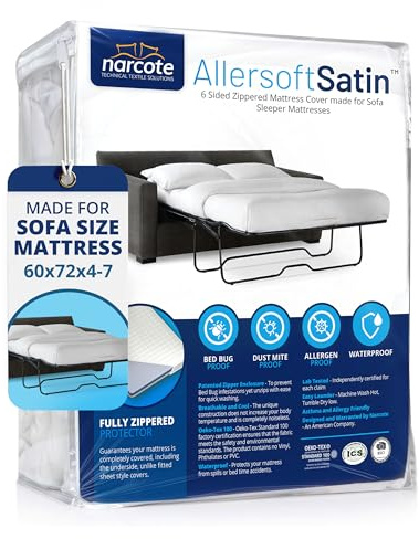 Allersoft| Queen Sleeper Sofa Mattress Cover with Secure Locking Zipper. Creates a Natural Seal On All Sides of Your Pull-Out Sofa Mattress from Liquids, Dust, Pet Dander, Pollen-60x72 (Fits 4-7 Deep)
