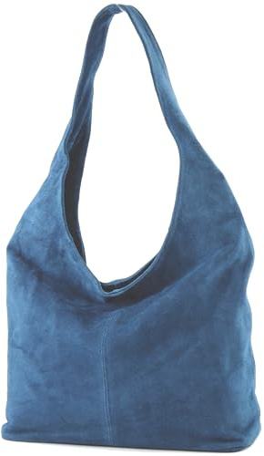 modamoda de T150 Damen Schultertasche Shopper Large aus Wildleder handmade in Italy, Farbe:Jeansblau2021